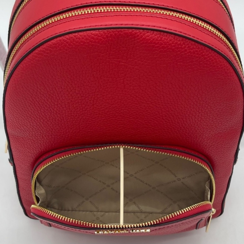 NWT Micheal kors Jaycee bright red MD ZIP PKT Leather backpack - Picture 5 of 9